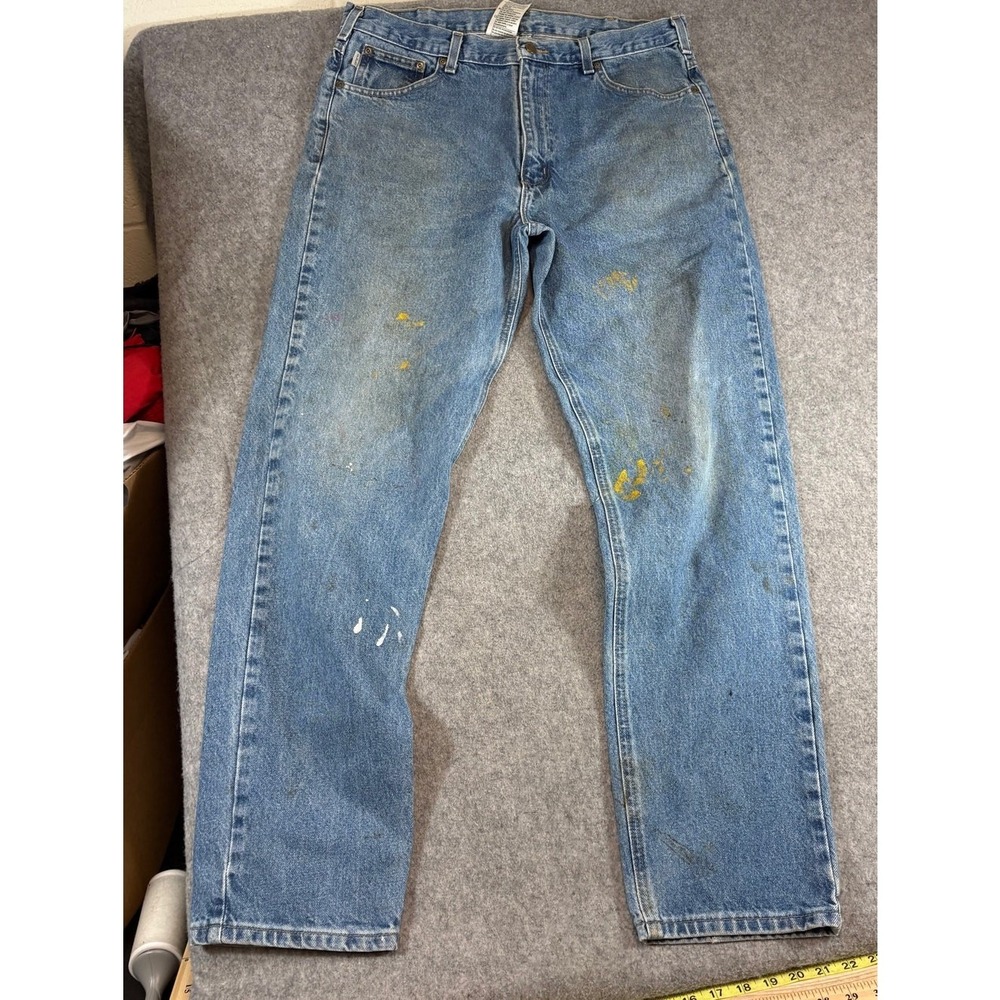 Vintage Y2K Carhartt B17 Relaxed Straight Jeans Mens 36x34 Blue Denim Workwear